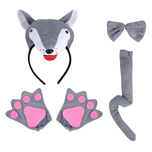 PRETYZOOM 4pcs Disfraz de Labo para Niños Conjunto de Diadema con Orejas Animal Guantes Cola y Pajarita Traje de Costume para Fiesta Carnaval