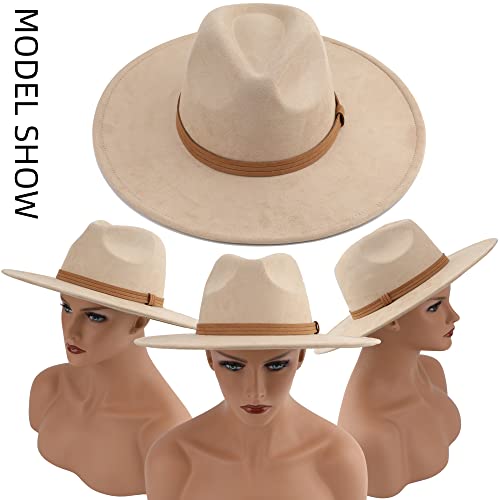 Pro Celia Big Wide Brim Fedora Hat For Women Large Felt Panama Rancher Hat (Stripe-Beige) #TOP4