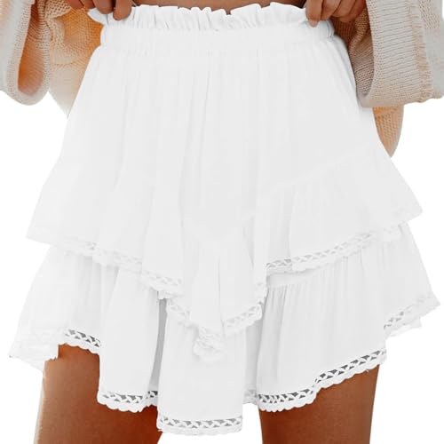 AMhomely Women’s Floral Lace Layered Ruffle Hem Mini Skirt