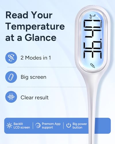 Thermomètre oral basal numérique : Easy@Home grand affichage rétroéclairé - 2 modes - Précision BBT et lecture rapide en 12s | Suivi de la température de fertilité et détection de fièvre