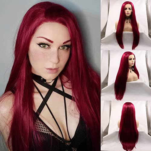 Perruque rouge foncé avec dentelle frontale pour changer de look facilement