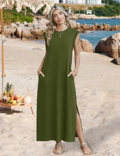 Image of Zeagoo Summer Dresses for Women 2026 Long Maxi Sundresses Loose Split Wrinkle-Free Beach Travel Vacation Clothes