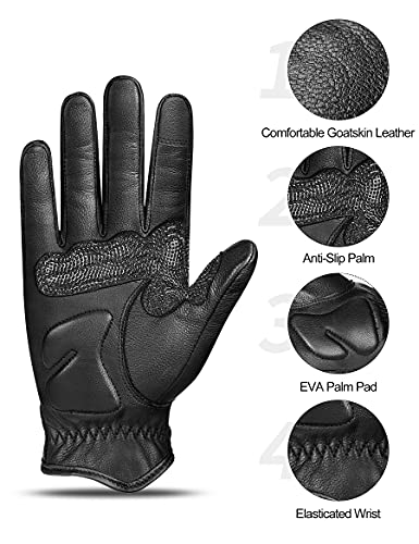 Inbike Full Goatskin Leather Motorcycle Gloves With 5Mm Eva Protect Knuckle Touch Screen For Men Black Large #TOP3