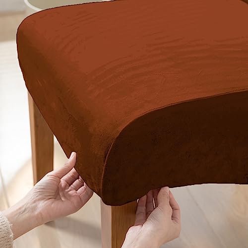 Image of HOKIPO Velvet Chair Covers for Long Back Dining Chair, Set of 2, Rustic Brown (AR-4760-RBR*2)