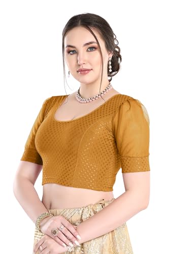 Image of FINESTFIT Stay On Trend Fashion 100% Cotton Readymade Blouses for Women,Round Neckline with Organza Balloon Sleeves.