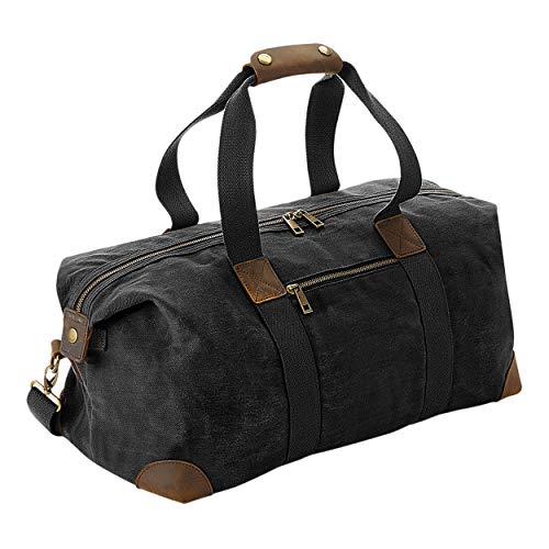 Quadra Heritage Leather Accented Waxed Canvas Holdall (One Size) (Black)