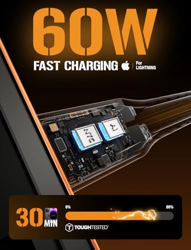 Image of ToughTested USB C to Lightning Cable 8FT - MFi Certified iPhone Fast Charger Cord, P.E.T. ArmorWeave Braided, 3AMPS Fast Charging Compatible iPhone 14 13 12 11 Pro Max X XS XR 8 7 6 Plus and More