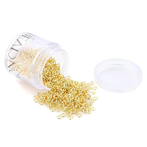 BEADNOVA 3mm Gold Plated Open Jump Rings with Plastic Acrylic Jar Container for Jewelry Making (1000pcs)