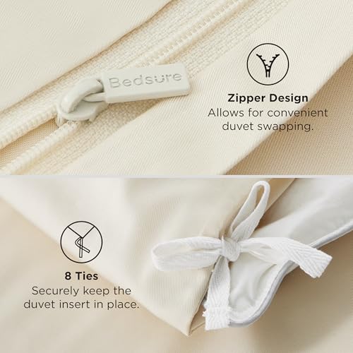Bedsure Silky Cooling Duvet Cover King Size - Lightweight 100% Rayon Derived from Bamboo Comforter Cover Set for Hot Sleepers, Breathable & Moisture-Wicking Bedding Set, Light Beige
