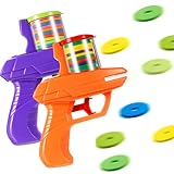 Sumind 2 Pcs Foam Disc Shooter Disc Launcher Zip Shot Shooter Blasters for Birthday Gifts Family Gatherings Games Outside Yard Activities (Orange,Purple)