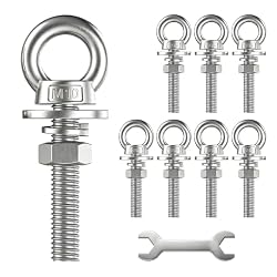 Fvqqdw 8 Pack M10 Stainless Steel Eye Bolts with Nuts and Washers, 3/8″ x 4″ Long Lifting Ring Eye Bolt, Heavy Duty Marine Grade 304 Eyebolts for Outdoor String Light Hanging, Tie…