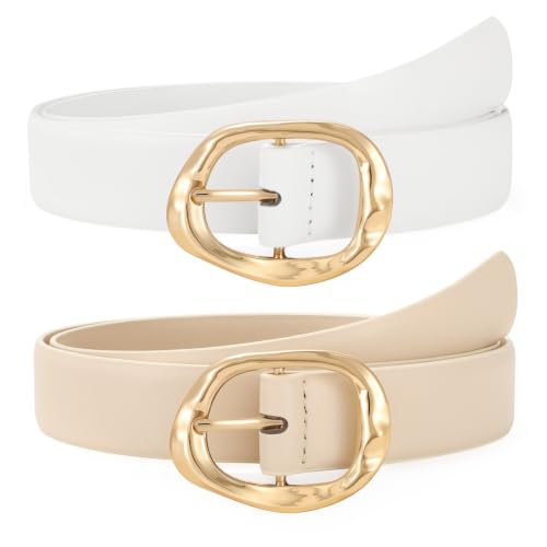 Image of TRIWORKS 2 Pack Leather Belts for Women Fashion Waist Belt with Liquid Shapes Women Belt for Jeans Pants Dresses