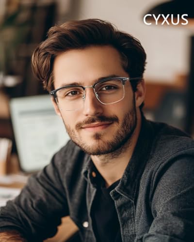 Cyxus Men Blue Light Blocking Glasses Half Rimless Computer Gaming Glasses Square Fashion Glasses For Men 8133 Black Silver thumb #2