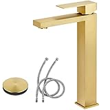 Tohlar Vessel Sink Faucet Gold, Tall Bathroom Faucets for Vessel Sinks Brushed Gold Modern Single Ha
