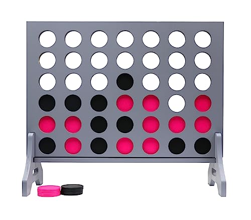 Image of Giant 4 in a Row Game for Family & Adults - Tailgating Pros Jumbo Grey Wooden Four in a Row Indoor & Outdoor Yard Game for Family Party Fun, Portable Activities for Patio, Backyard, and Camping