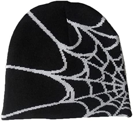 MAEHARRT Unisex Y2k Beanie Y2k Crochet Hat Goth Grunge Punk Spider Web Beanie Casual Preppy Streetwear Newsboy Hats for Women (Black)