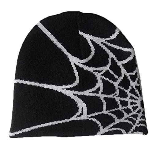 Maeharrt Unisex Y2K Beanie Y2K Crochet Hat Goth Grunge Punk Spider Web Beanie Casual Preppy Streetwear Newsboy Hats For Women (Black) #TOP30