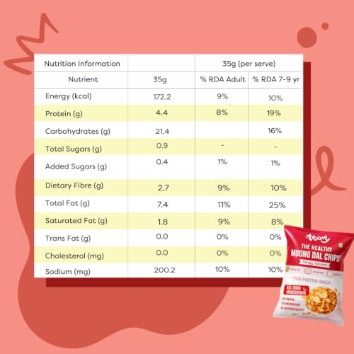 Image of Troovy Healthy Tangy Tomato Moong Dal Chips | Tasty & High Protein Snacks | 30% Of Protein Needs | No Palm Oil, Cholesterol or Trans Fats | 70g (Pack of 3)