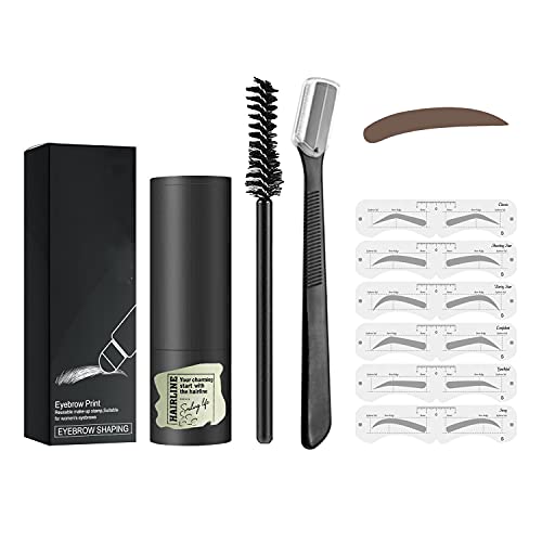 MAEPEOR Brow Stamp Shaping Kit Dark Brown One Step Eyebrow Stamp Shaping Kit with 6 Pcs Reusable Eyebrow Stencils 2 Eyebrow Pen Brushes for Women and Men (Dark Brown)