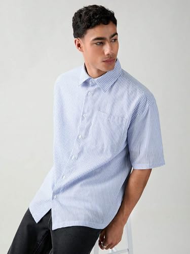 Image of Lymio Men Shirt || Striped Shirt for Man || Half Sleeve || 100% Cotton (Packs Also Available) (Oxford-Lining)