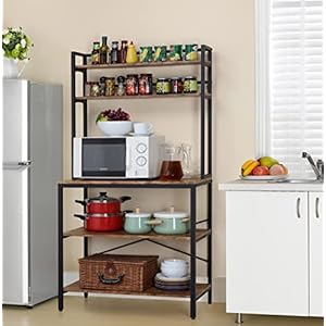 Finnhomy 5-Tier Kitchen Bakers Rack with Storage, Freestanding Microwave Oven Stand with Hutch, Wood Kitchen Rack with Shelves for Living Room/Pantry, 15.75" D x 31.5" W x 67.5" H, Rustic Brown Finnhomy 5 Tier Kitchen Bakers Rack with Storage Freestanding Microwave Oven Stand with Hutch Wood Kitchen Rack with Shelves for Living RoomPantry 1575 D x 315 W x 675 H Rustic Brown