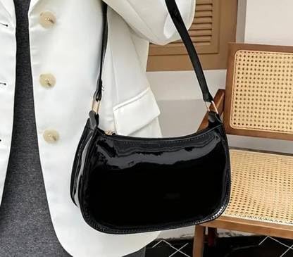 Image of Women's Glossy Shoulder Bag | Mini Hobo Handbag for Girls & Ladies | Stylish Patent Leather Purse for Party & Daily Use
