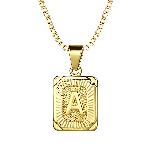 Dried Flower Personalisierte Halskette- 26 Buchstaben Quadratischer 24K Vergoldet Anhänger Initiale Kette Golden Namenkette Geburtstags Geschenk für Eltern Freund A Cover