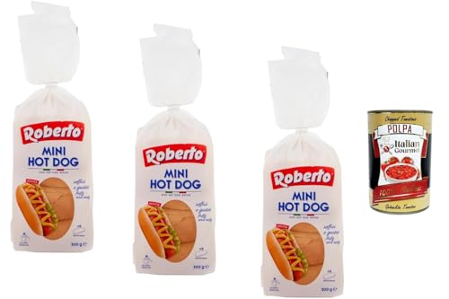 Italian Gourmet Mini Hot Dog Brötchen 3 x 300 g weiche Hotdog Buns für Würstchen Sandwich Party Buffet Grill BBQ Kinder Geburtstag Vorratspack + Italian Gourmet Polpa