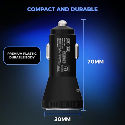 Image of MOZEN by Amkette 81W Car Charger Type C 45W PD + USB-A 36W QC Dual Port Car Charger | Metallic Grey ABS Build with Safety Protections | Multi-Device Compatible for Smartphones, Tablets & Laptop