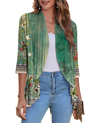 Image of Zeagoo Women's Open Front Cardigan 2026 Spring Summer Lightweight 3 /4 Sleeve Draped Ruffles Cardigans S-3XL