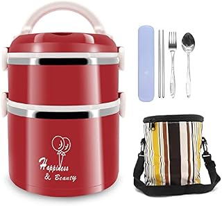 Beowanzk Thermal Lunch Box with Insulated Lunch Bag for Adults Kids Men Ladies Girl,Portable Leakproof Stainless Steel Metal Lunchbox Thermos Hot Food Flask Warmer Container for Work School (Red)