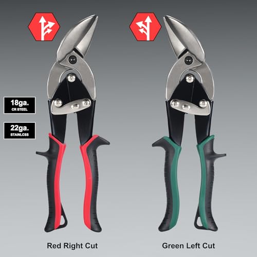 Image of Aviation Tin Snips Set, Straight Heavy Duty Left and Right Tin Cutting Shears, 2 Piece Metal Cutters With Comfort Grips and Safety Latch