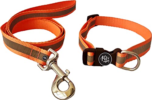 Image of The Pets Company Reflective Leash Collar Set for Medium Dogs, 4 Feet 20 MM, Orange