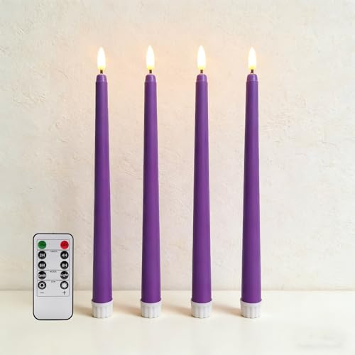 Image of Purple Flameless Taper Candles with Remote, Battery LED Candlesticks Flickering Set of 4