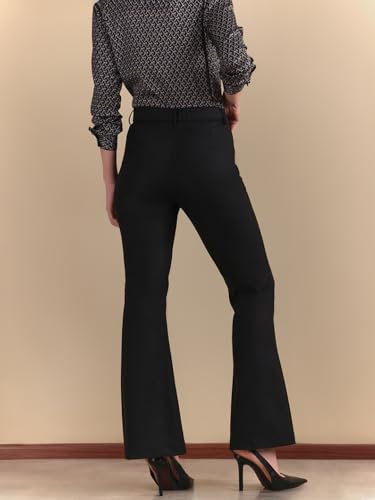 Image of FableStreet Women Formal Trousers | Flared Mid-Rise Design with Belt Loops & Plain Hem | Solid Pattern & Woven Construction | Office Wear & Business Meetings