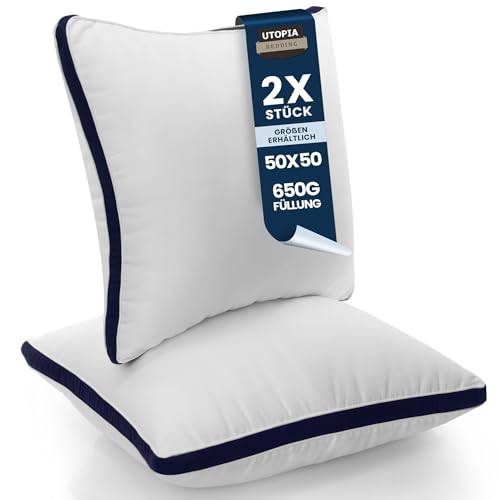 Utopia Bedding Kopfkissen (2er Set), 50 x 50 cm Schlafkissen, Gebürsteter Stoff Bezug Bettkissen,...