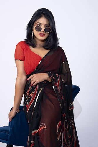 Image of MIRCHI FASHION Women Sari Georgette Chevron Printed | Modern Pattern Farewell and Festive Drape with Matching Blouse Piece