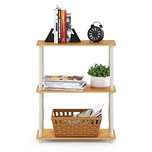 Image of Furinno Turn-N-Tube 3-Tier Compact Multipurpose Shelf Display Rack with Classic Tube, Beech /White