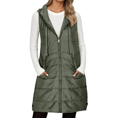 Chaleco Plumas Mujer Ligero Largo Chaleco Guateado de Mujer Chalecos Acolchados Chaleco Plumon Ultraligero Capucha Chaleco acolchado sin mangas con capucha para mujer en otoño/invierno 2025