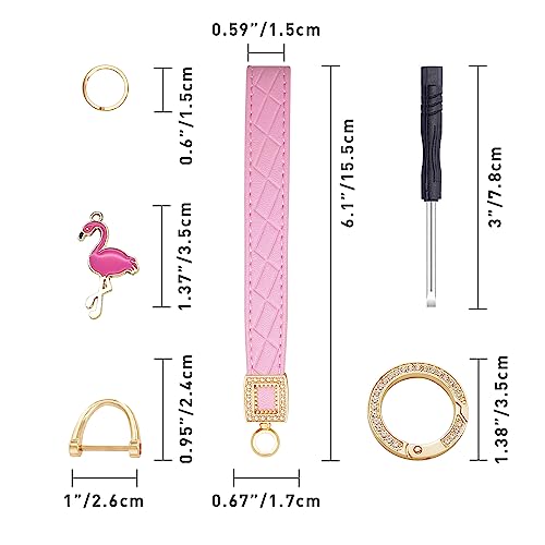 Image of OHKYOOT Leather Wristlet Keychain,Wrist Keychain Car Key Chain with 5 Key Ring and Anti-Lost D Ring
