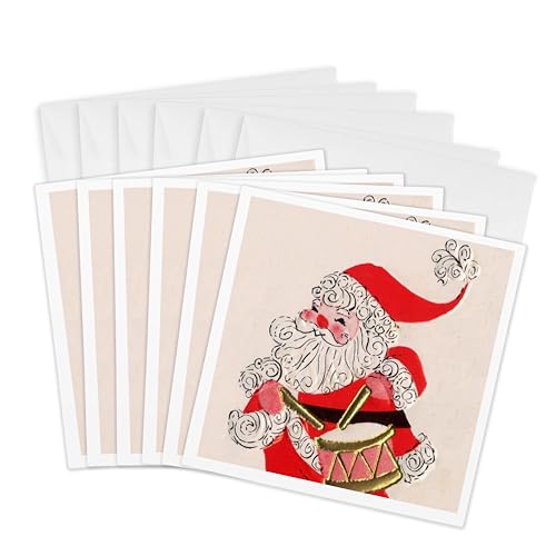 Cartes de vœux Père Noël Jouant le tambour : lot de 6 cartes 6x6 pouces