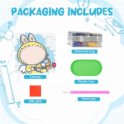 Image of PATPAT 20x20CM DIY Cartoon Diamond Painting Kit for Kids & Adults, Wooden Framed DIY Diamond Paint Cute Angel Desk Decoration, All Tools and Accessories Included