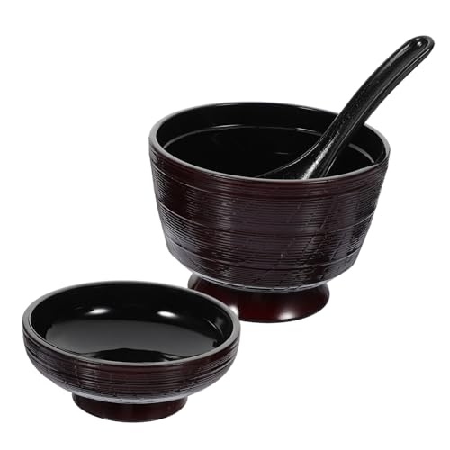 Garneck Set 2 Ciotole Di Zuppa Giapponese Con Coperchio e Cucchiaio Ciotole Di Riso in Stile Giapponese in Plastica Resistente Alte Temperature Ristoranti Sushi e Uso Quotidiano