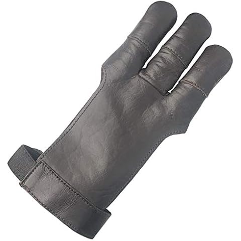 longbowmaker dunkelbrauner Bogenschießen Handschuhe 3 Finger Leder Schießhandschuh Kinder Bogensport AG300S Cover