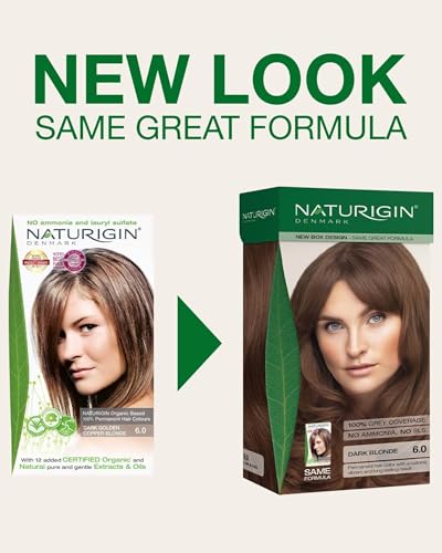 Image of Naturigin Permanent Hair Color, 6.0 Dark Golden Copper Blonde, Ammonia Free, 100% Gray Coverage, Nourishing Natural Formula, For All Hair Types, Long-Lasting, Vegan & Cruelty-Free, 1 Pack