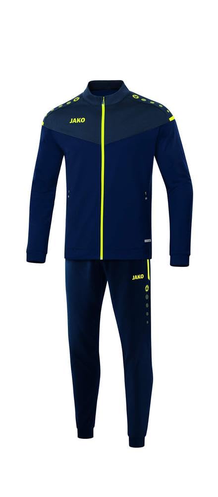 JAKO Unisex dziecięcy dres treningowy Champ 2.0 z poliestru, granatowy/ciemnoniebieski/neonowy żółty, 164 EU