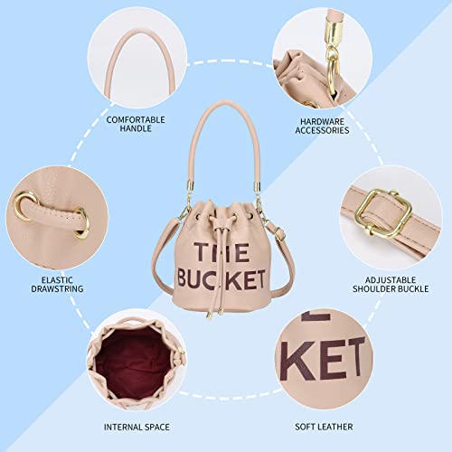 Image of JQAliMOVV Mini Leather Bucket Bags for Women Drawstring Bucket Purse Crossbody Handbags Hobo Bag