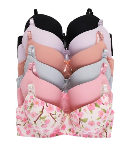 Image of Viola's Secret 6 Pack of Color Print T-Shirt Bras B Cup C Cup and D Cup