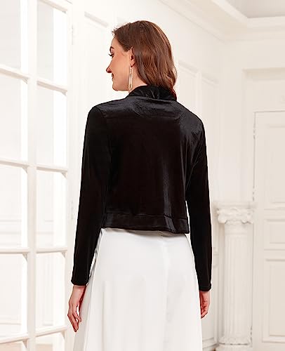 Image of Women's Long Sleeve Velvet Shrug for Dresses Cocktail Party Open Front Cropped Bolero Cardigan Top