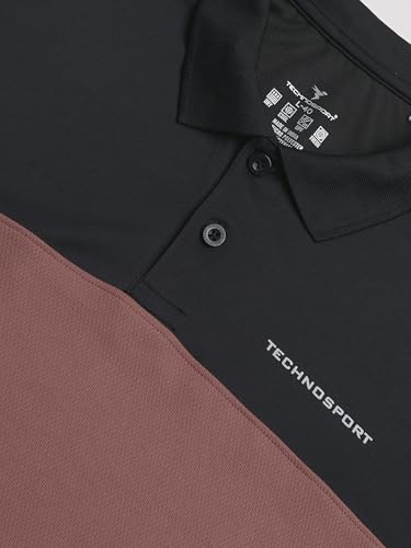 Image of TECHNOSPORT Men's Slim Fit Color Block Half Sleeve Polo Neck T-Shirt with Technocool+, UPF50+ Sun Protection for Gym, Sports & Regular Use